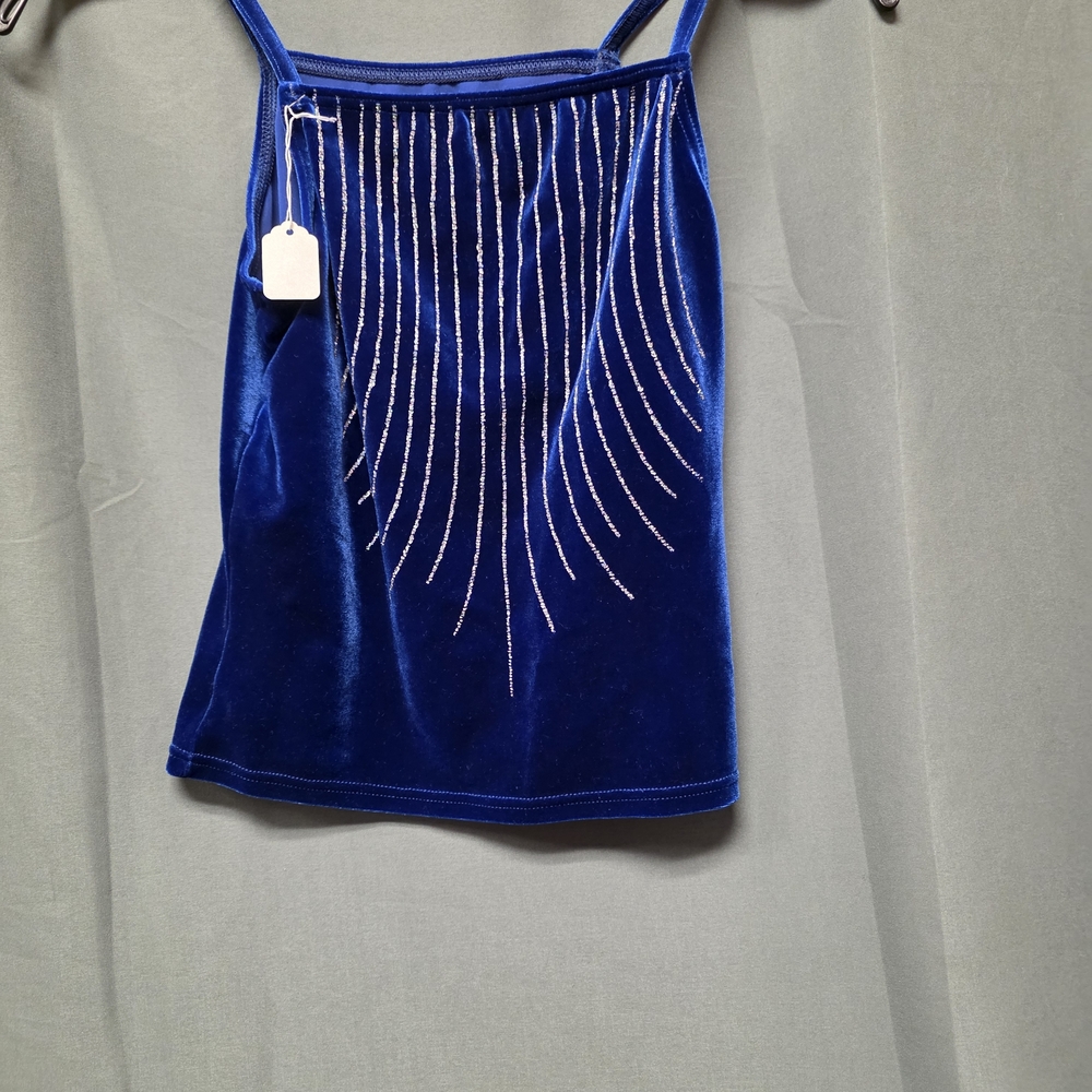2 piece Sparkly Blue Velvet Figure Skating Top and Skirt, Size Adult Small
